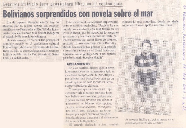 Escritor Patricio Jara presentará libro en el vecino país : bolivianos sorprendidos con novela sobre el mar