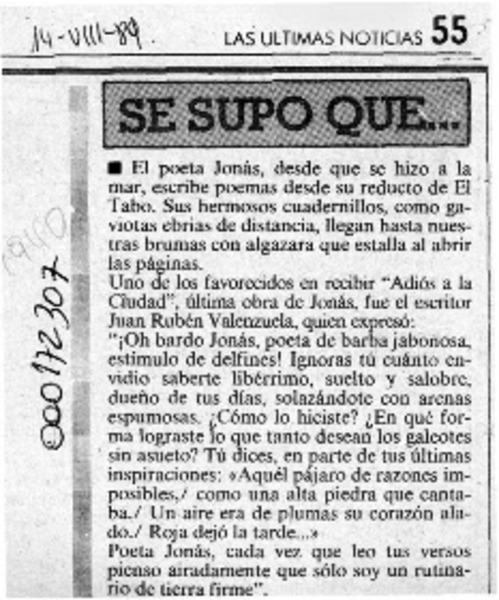 Se supo que --  [artículo].