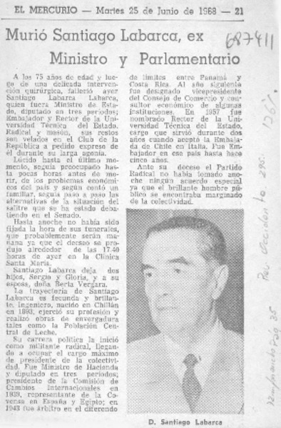 Murió Santiago Labarca, ex ministro y parlamentario.