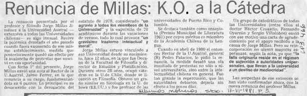 Renuncia de Millas: K.O. a la cátedra.