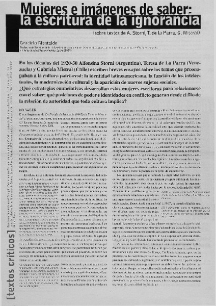 Mujeres e imágenes de saber, la escritura de la ignorancia