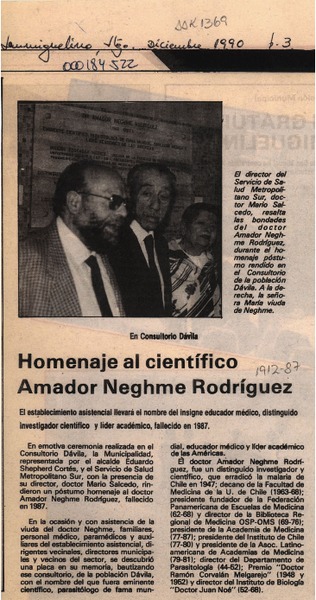 Homenaje al científico Amador Neghme Rodríguez  [artículo].