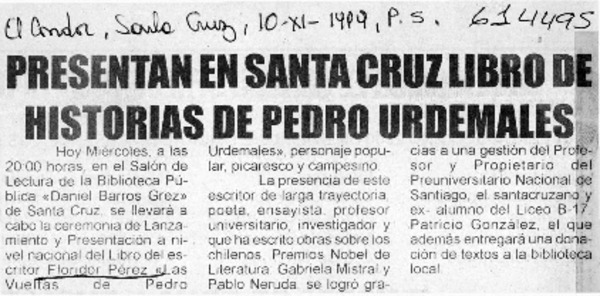Presentan en Santa Cruz libro de historias de Pedro Urdemales