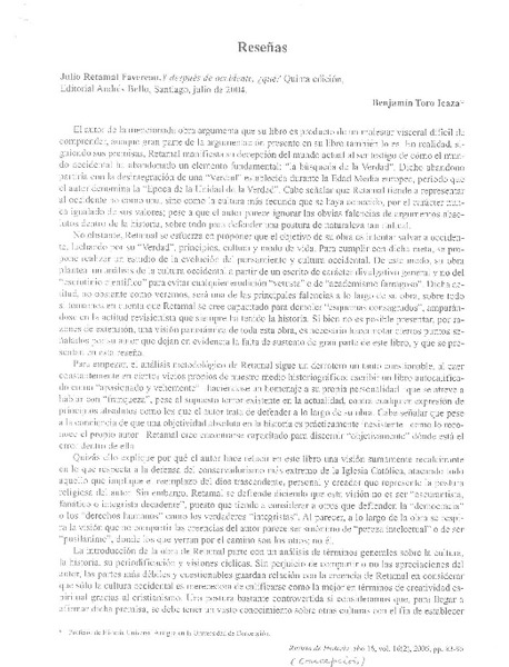 Y después de occidente ¿qué?  [artículo] Benjamín Toro Icaza.
