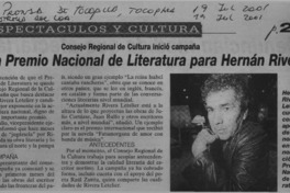 Quieren Premio Nacional de Literatura para Hernán Rivera  [artículo]
