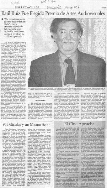Raúl Ruiz fue elegido premio de artes audiovisuales