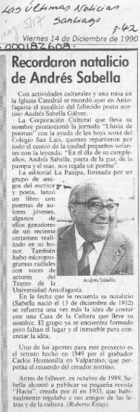 Recordaron natalicio de Andrés Sabella  [artículo].