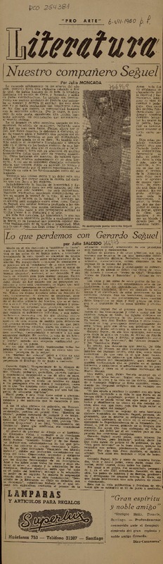 Nuestro compañero Seguel  [artículo] Julio Moncada.