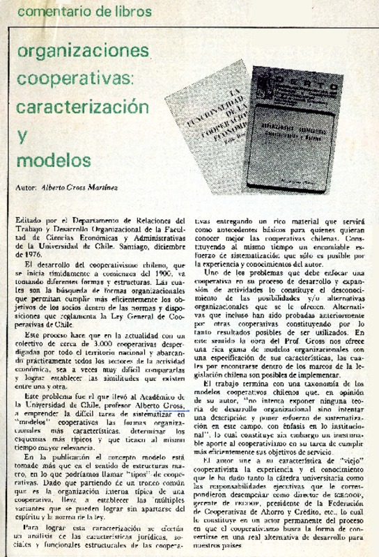 Organizaciones cooperativas: caracterización y modelos.  [artículo]