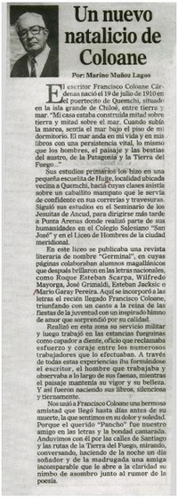 Un nuevo natalicio de Coloane Un nuevo natalicio de Coloane