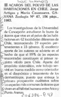 "Acaros del polvo de las habitaciones en Chile" "Acaros del polvo de las habitaciones en Chile"