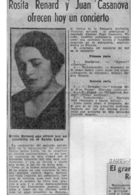 Rosita Renard y Juan Casanova ofrecen concierto.