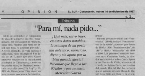 Para mí, nada pido...