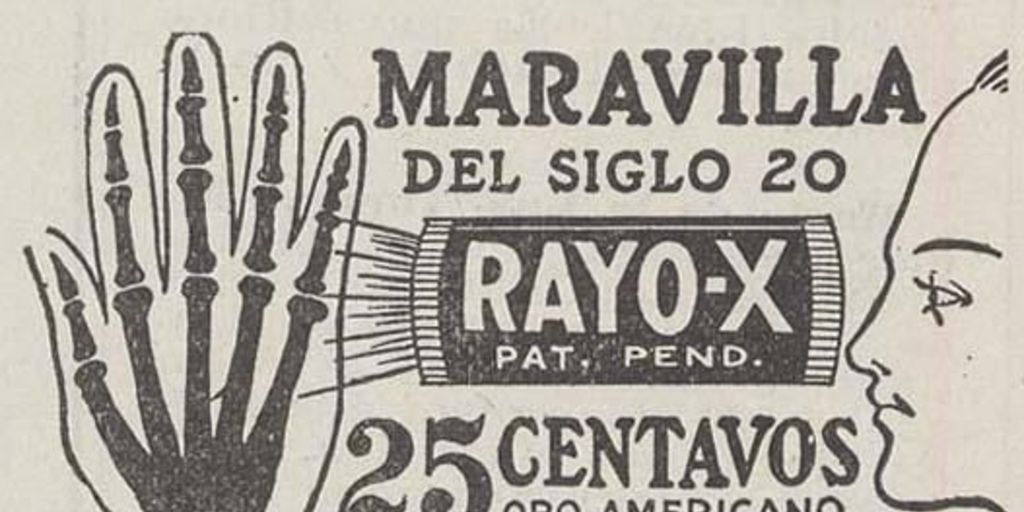 Aviso publicitario sobre rayos x, 1916