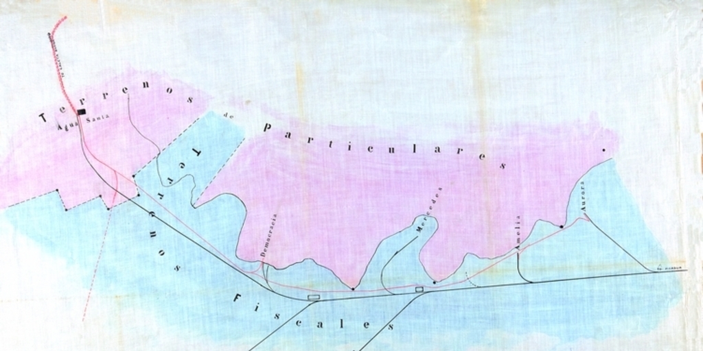Croquis acompañado a la solicitud de los FF.CC. de las salitreras de "Agua Santa", Pisagua, 1889