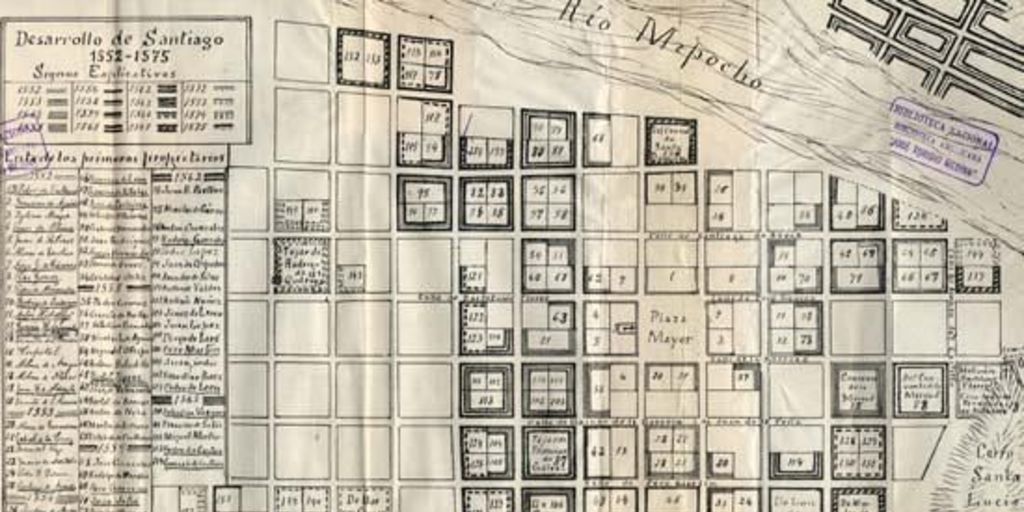 Croquis que demuestra el desarrollo de la ciudad de Santiago desde 1552 hasta 1575