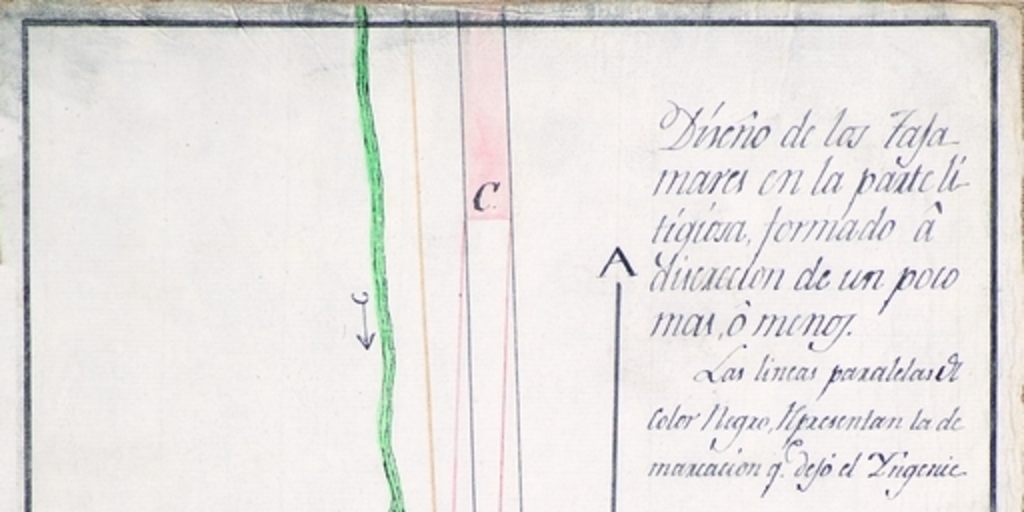 Diseño de los tajamares en la parte litigiosa formado a discrecion de un poco mas o menos, 1802
