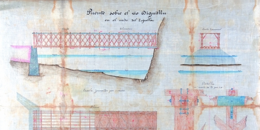 Puente sobre el río Diguillín en el vado del Zapallar, 1889