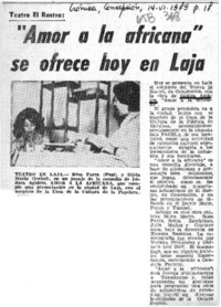Amor a la africana se ofrece hoy en Laja.  [artículo]