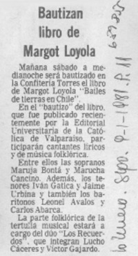 Bautizan libro de Margot Loyola.