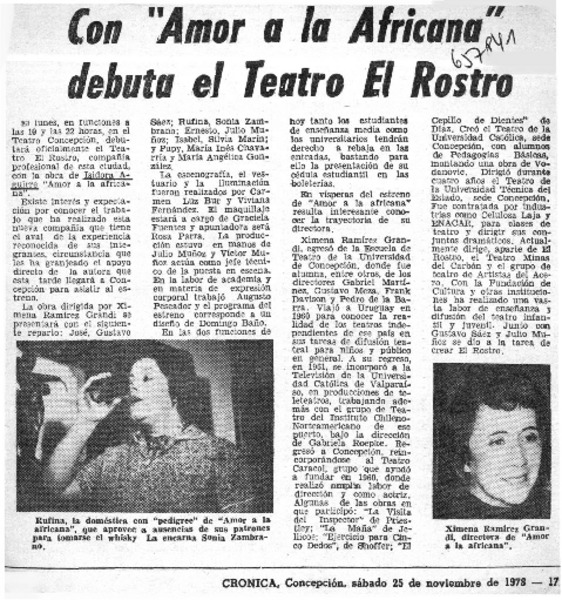 Con "Amor a la africana" debuta el Teatro El Rostro.  [artículo]