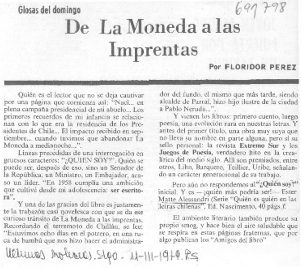 De La Moneda a las imprentas