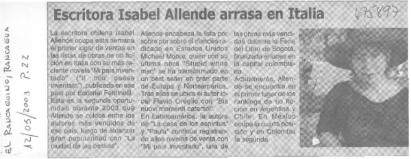 Escritora Isabel Allende arrasa en Italia.