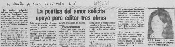 La poetisa del amor solicita apoyo para editar tres obras.