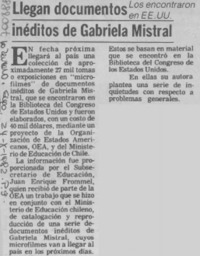 Llegan documentos inéditos de Gabriela Mistral.