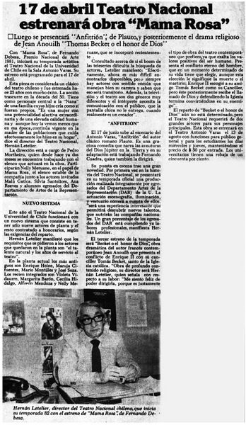 17 de abril Teatro Nacional estrenará obra "Mama Rosa".