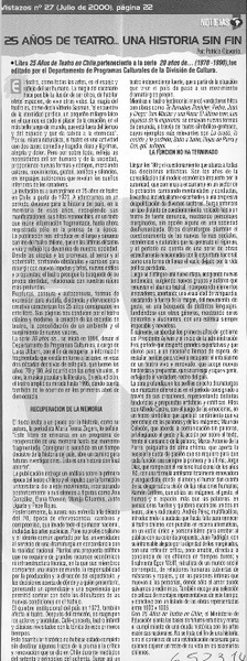 25 años de teatro, una historia sin fin  [artículo] Patricio Olavarría