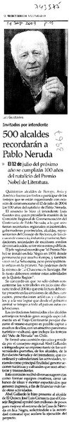 500 alcaldes recordarán a Pablo Neruda