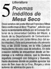 5 poemas inéditos de Mesa Seco.
