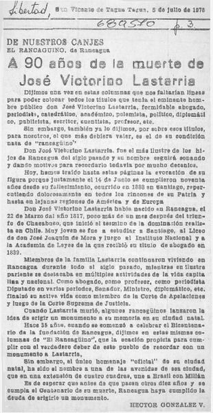 A 90 años de la muerte de José Victorino Lastarria