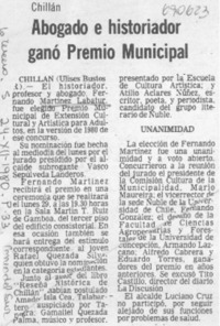 Abogado e historiador ganó premio municipal