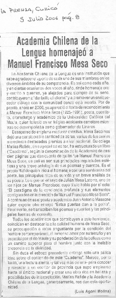 Academia Chilena de la Lengua homenajeó a Manuel Francisco Mesa Seco