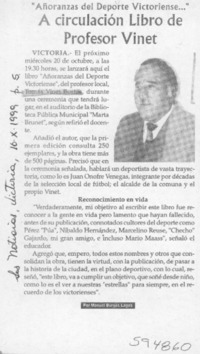 A circulación libro de profesor Vinet  [artículo] Manuel Burgos Lagos