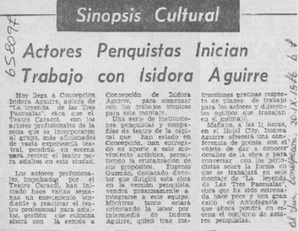 Actores penquistas inician trabajo con Isidora Aguirre.