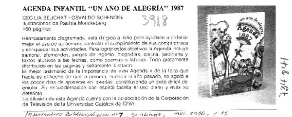 Agenda infantil "Un año de alegría" 1987.