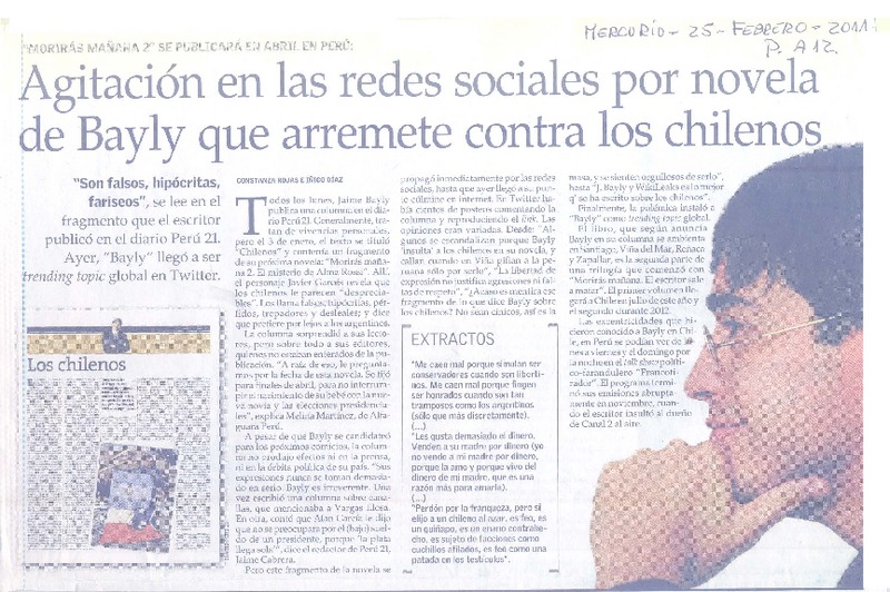 Agitación en las redes sociales por novela de Bayly que arremete contra los chilenos
