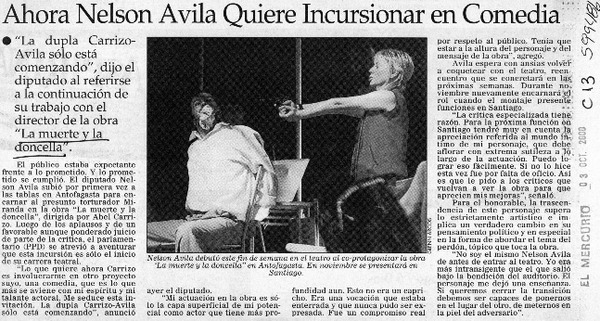 Ahora Nelson Ávila quiere incursionar en comedia  [artículo]