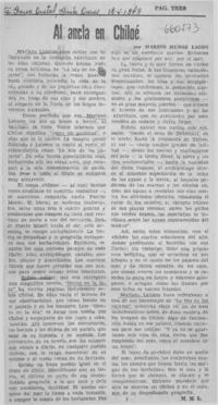 Al ancla en Chiloé  [artículo] Marino Muñoz Lagos.