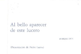 Al bello aparecer de este lucero  [artículo] Pedro Lastra.