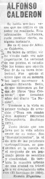 Alfonso Calderón  [artículo] Ramón Riquelme.