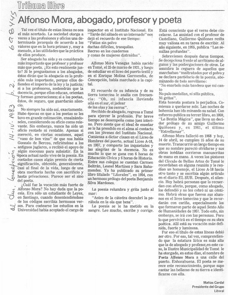 Alfonso Mora, abogado, profesor y poeta