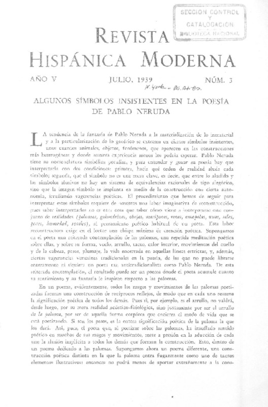 Algunos símbolos insistentes en la poesía de Pablo Neruda  [artículo] Amado Alonso.