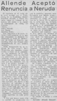 Allende aceptó renuncia a Neruda