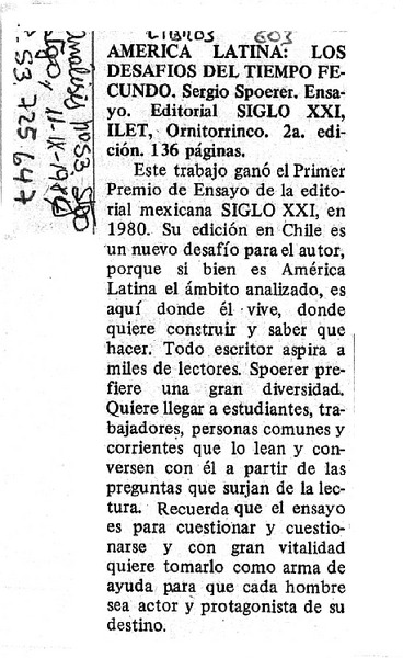 América Latina: los desafíos del tiempo fecundo.
