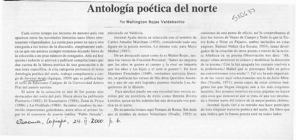 Antología poética del norte  [artículo] Wellington Rojas Valdebenito