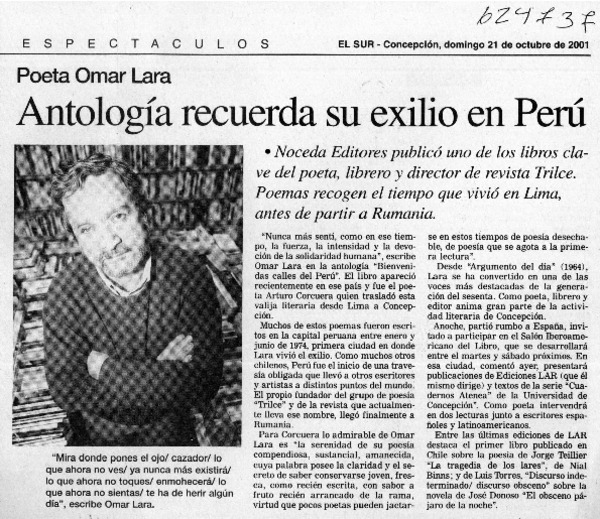 Antología recuerda su exilio en Perú